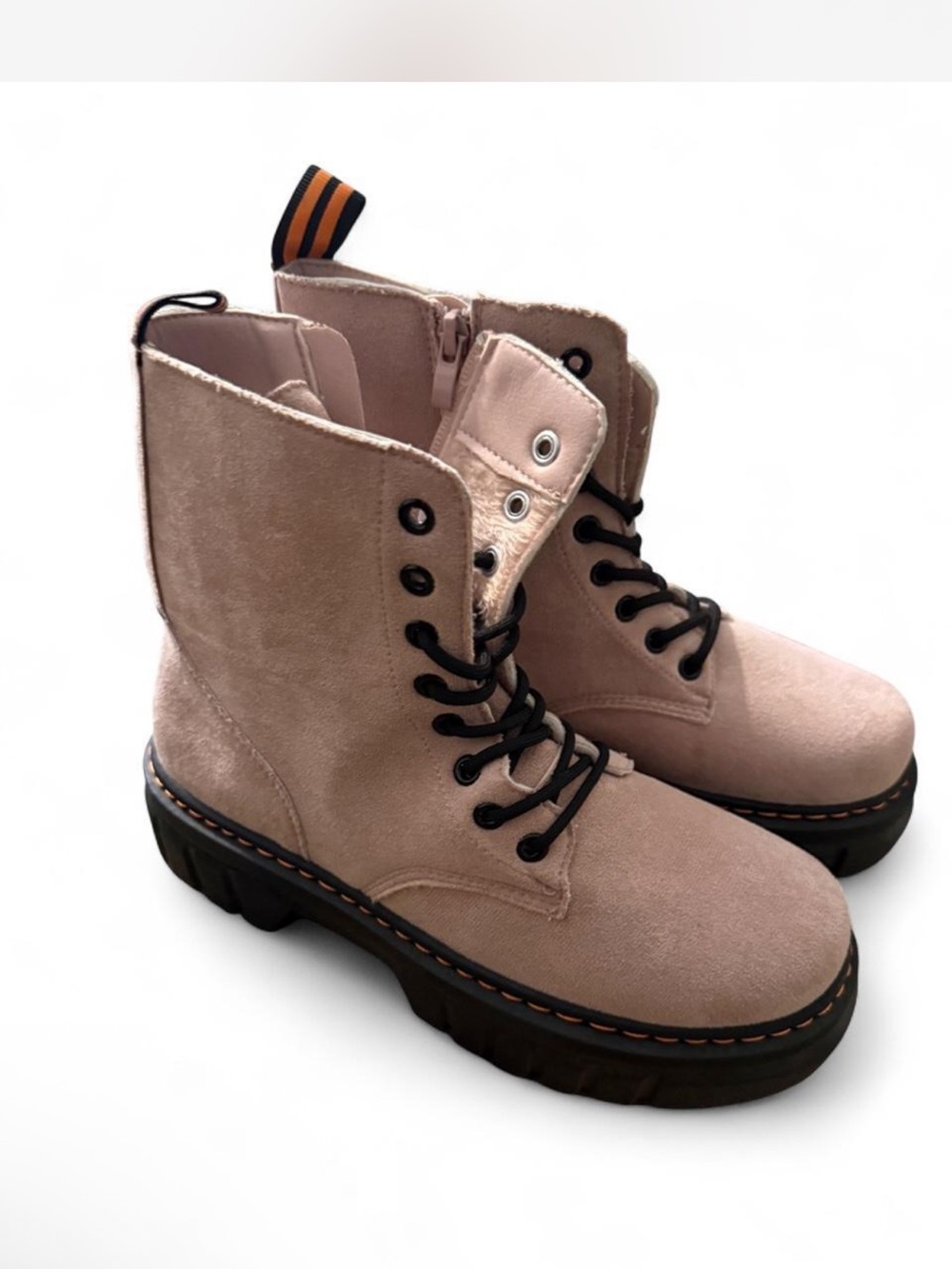Cape Robbin Blush Pink Suede Combat Boots with Black Laces